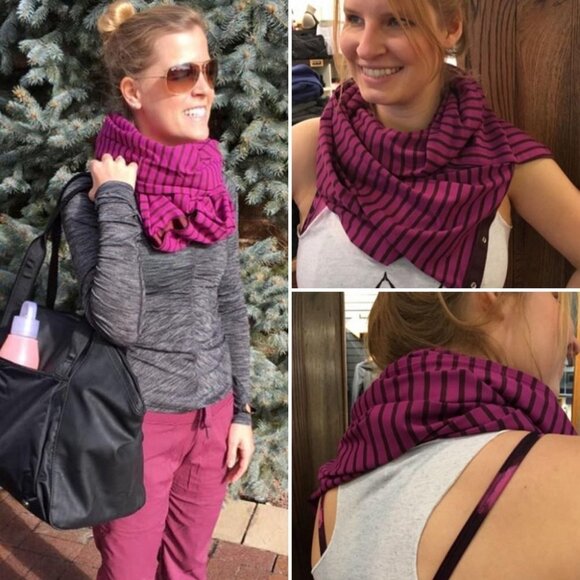 Lululemon Vinyasa Scarf Purple Stripe Bordeaux Snaps Cozy Yoga Winter Infinity - Picture 14 of 15